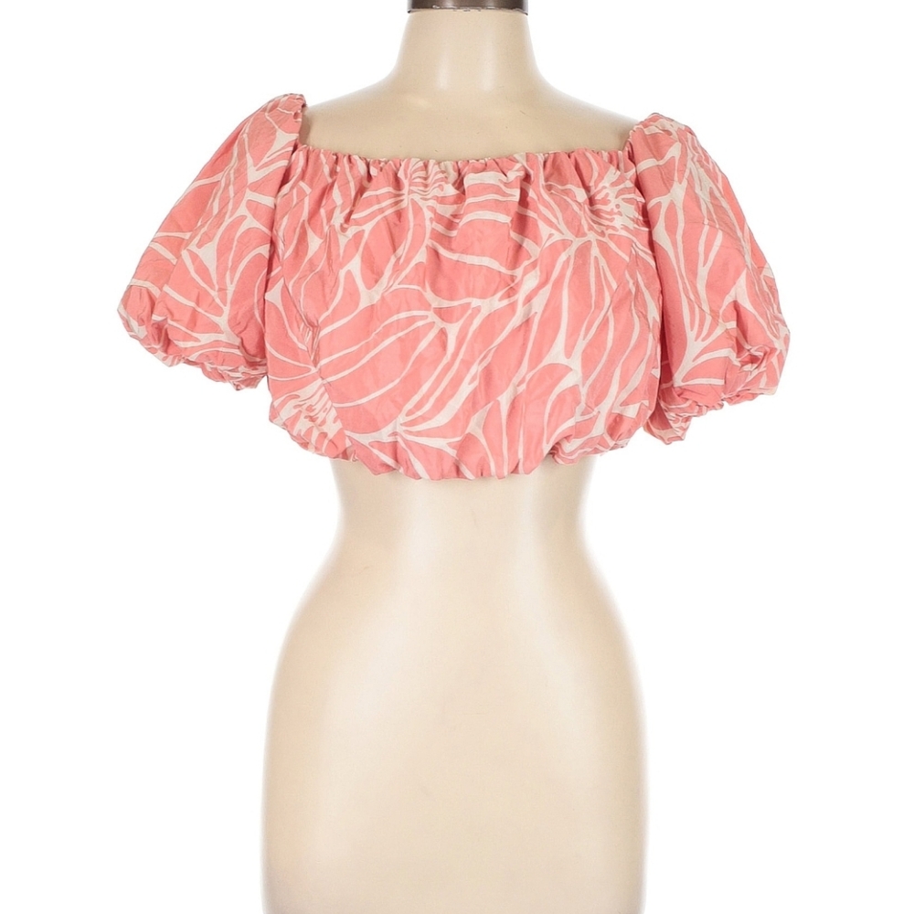 Brand New Coral Leaf Print Off-Shoulder Blouse